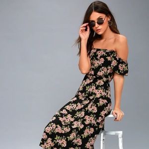 Sweeter Than You Black Floral Print Off-the-Shoulder Midi Dress